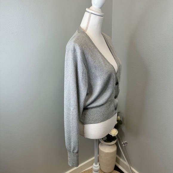 J. Crew Marino Wool Blend Metallic Cropped Cardigan Sweater size XL - Picture 2 of 7
